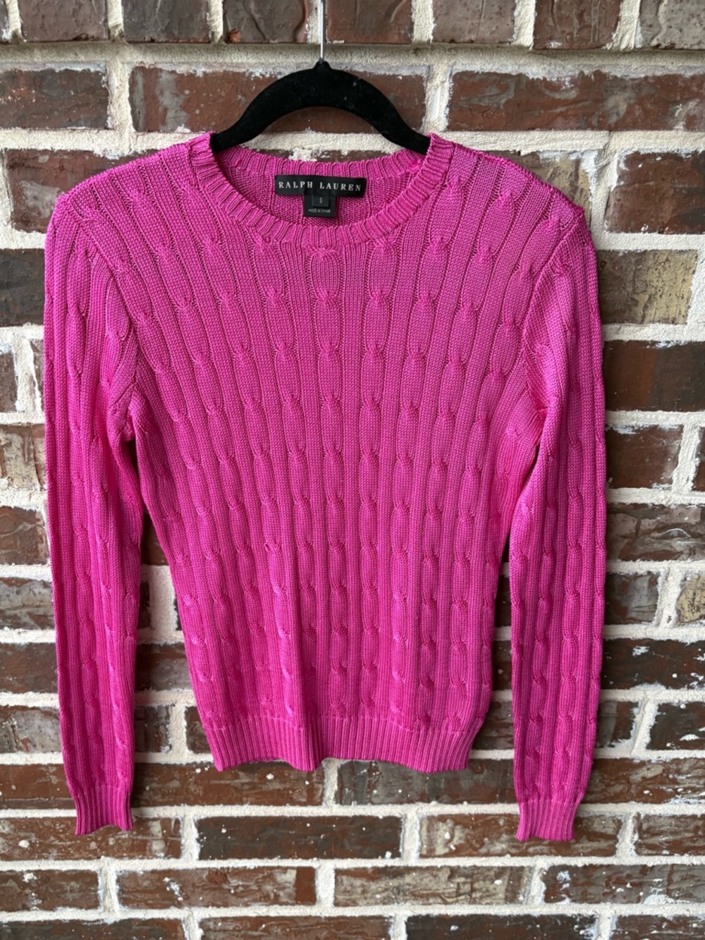 Ralph Lauren Hot Pink Cable Knit 100% Silk Sweater Size Small NWOT